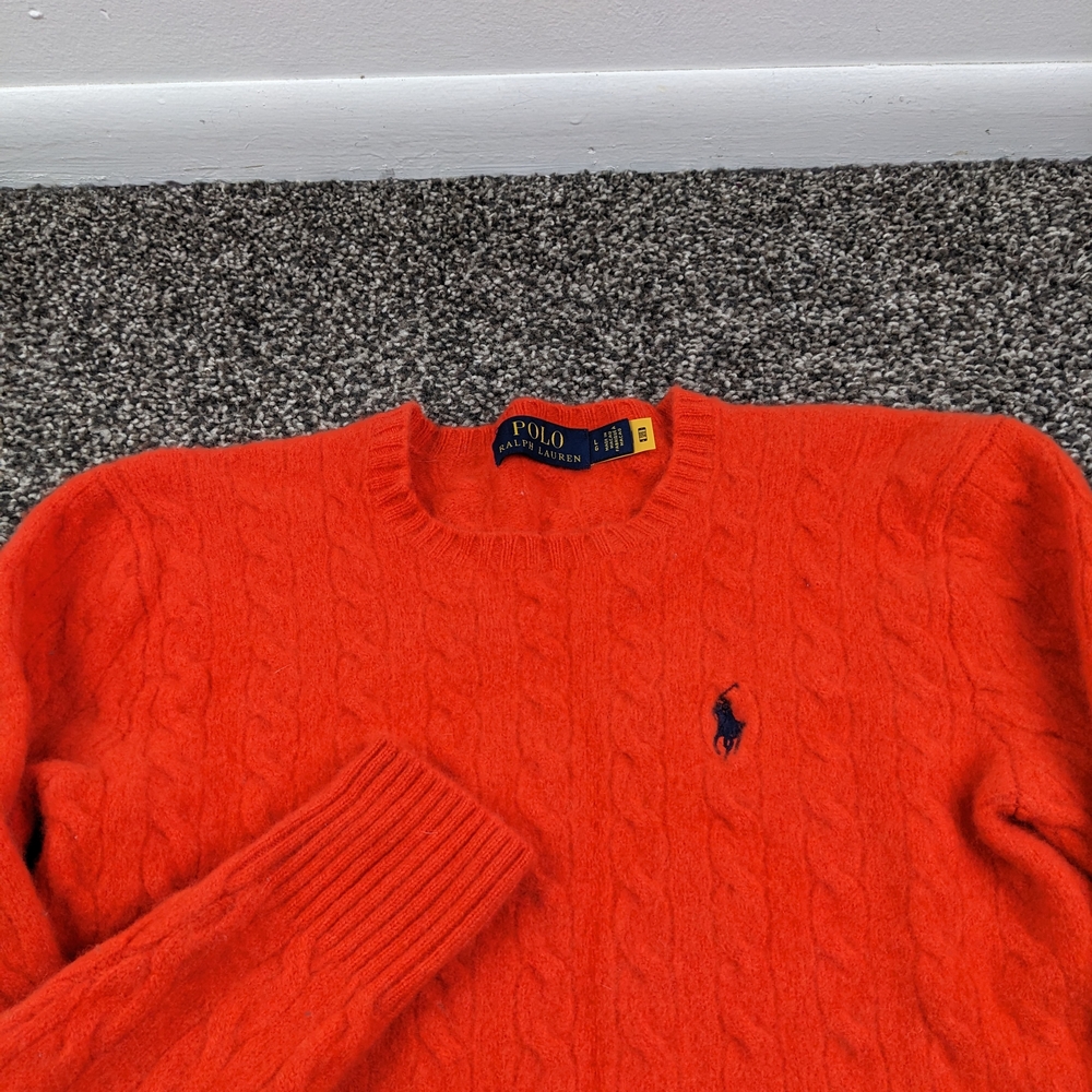 Polo Ralph Lauren Sweater Wool Cashmere Cable Knit Crewneck Orange Womens Medium